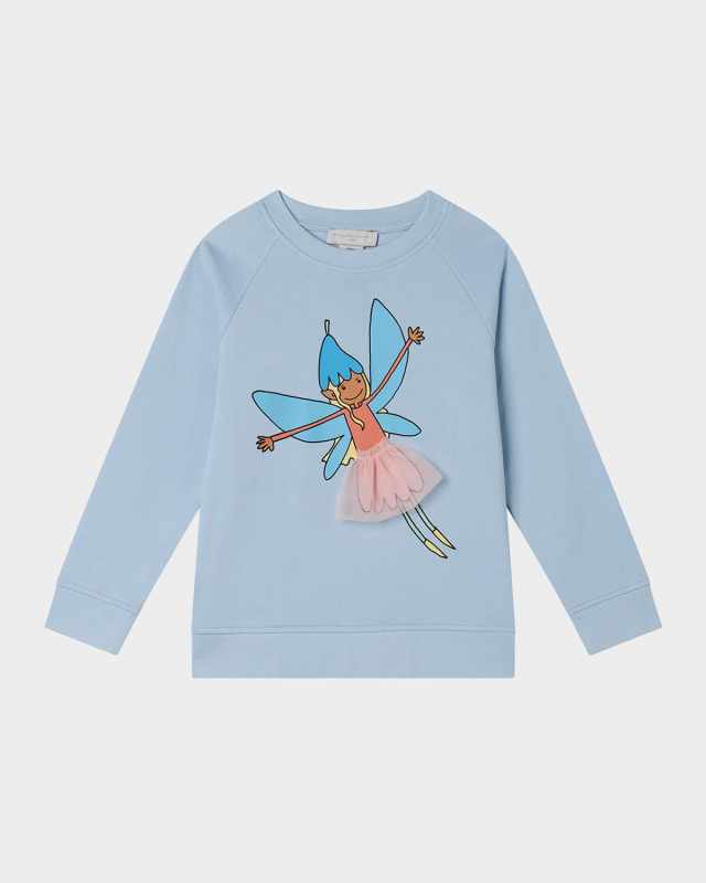 Girl's Fairy-Print Long-Sleeve Cotton Sweatshirt, Size 4-10